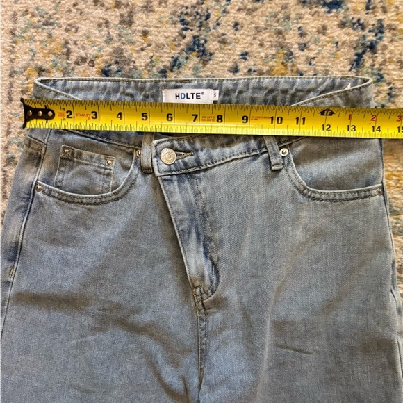 Light Blue Women's Crossover Waist Wide Leg Cropped Jeans - Picture 8 of 8